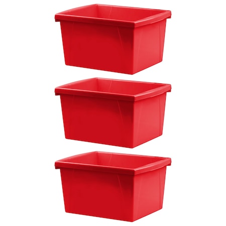 Storex Storage Bin, Polypropylene, Red, 3 PK 61452U06C